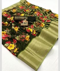 Oak Brown and Acid Green color silk sarees with jacquard border design -SILK0017808