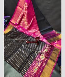 Black and Pink color uppada pattu handloom saree with all over buties with anchulatha border design -UPDP0021167