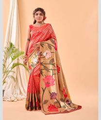 Tomato Red and Pink color paithani sarees with paithani border design -PTNS0005130
