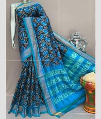 Black and Blue color pochampally ikkat pure silk sarees with all over pochampally ikkat design -PIKP0037873