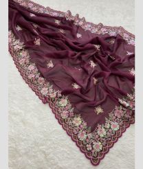 Maroon color Organza sarees with all over embroidery and sequence work with cutwork border design -ORGS0003349