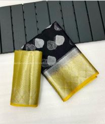 Black and Golden Yellow color Organza sarees with all over silver buties with silver woven border design -ORGS0003353