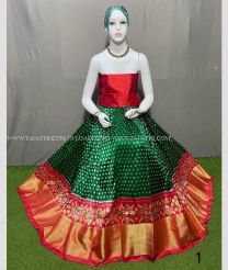 Pine Green and Red color Ikkat Lehengas with kaddy border design -IKPL0028723