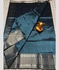 Bluish Grey and Silver color mangalagiri pattu handloom saree with kanchi border design -MAGP0026600