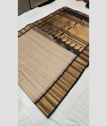 Cream and Black color gadwal sico handloom saree with all over jall checks and buties with temple kuttu border design -GAWI0000643