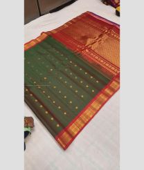 Forest Fall Green and Red color gadwal sico handloom saree with all over buties design -GAWI0000743