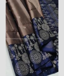 Camel Brown and Navy Blue color soft silk kanchipuram sarees with all over buties with double warp border design -KASS0000939