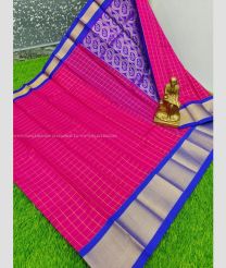Pink and Blue color Chenderi silk handloom saree with all over checks saree design -CNDP0012195