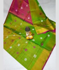Parrot Green and Pink color Uppada Tissue handloom saree with all over nakshtra buties design -UPPI0001679