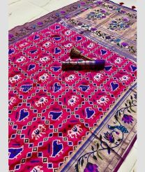 Deep Pink and Navy Blue color paithani sarees with all over jari patola with minakari border design -PTNS0005230