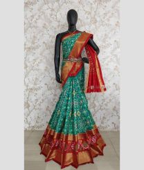 Turquoise and Red color pochampally ikkat pure silk handloom saree with pochampally ikkat design -PIKP0036749