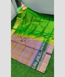 Lite Brown and Parrot Green color uppada pattu handloom saree with all over buties with anchulatha border design -UPDP0018543