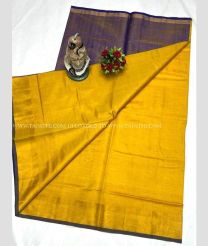 Purple Blue and Yellow color Uppada Tissue handloom saree with plain with kaddi border design -UPPI0001714