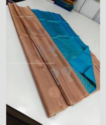Brown and Blue color soft silk kanchipuram sarees with all over buttas design -KASS0001060