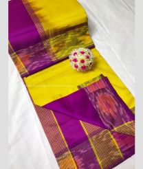 Yellow and Magenta color Tripura Silk handloom saree with plain with pochampally border design -TRPP0008482