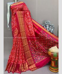 Crimson and Pink color pochampally ikkat pure silk sarees with kanchi border design -PIKP0037949
