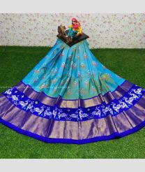Aqua Blue and Royal BLue color Ikkat Lehengas with all over pochamally design -IKPL0000586