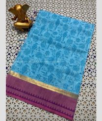 Sky Blue and Magenta color mangalagiri pattu handloom saree with all over printed design -MAGP0026562