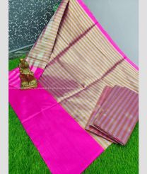 Bisque and Pink color Uppada Cotton handloom saree with all over strips design -UPAT0003310