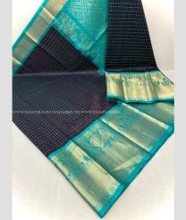 Dark Scarlet and Blue Turquoise color kuppadam pattu handloom saree with all over buties with kuppadam kanchi border design -KUPP0097034