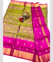 Golden Brown and Deep Pink color uppada pattu sarees with all over nakshtra buttas design -UPDP0022216
