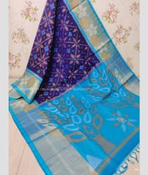 Navy Blue and Blue color Ikkat sico handloom saree with pochampalli ikkat design -IKSS0000319