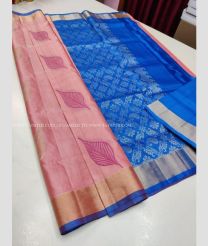 Baby Pink and Blue color soft silk kanchipuram sarees with kaddy border saree design -KASS0000392