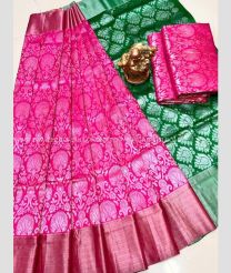 Pink and Pine Green color Uppada Soft Silk handloom saree with all over wedding design saree -UPSF0002094