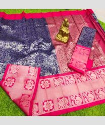 Purple Blue and Pink color Chenderi silk handloom saree with all over kuppadam design -CNDP0015341