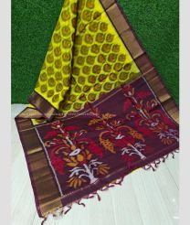 Acid Green and Maroon color Ikkat sico handloom saree with all over ikkat design -IKSS0000358