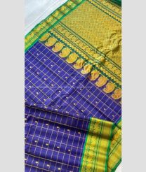 Royal Blue and Green color gadwal sico handloom saree with temple  border saree design -GAWI0000407