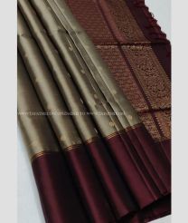 Grey and Maroon color soft silk kanchipuram sarees with all over buttas design -KASS0001030