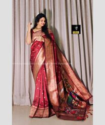 Maroon and Pale Silver color paithani sarees with all over buties with three munia border design -PTNS0005072