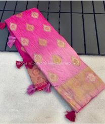 Pink color Banarasi sarees with all over big buties with 2 side border design -BANS0011013