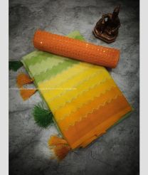 Fern Green and Orange color Banarasi sarees with all over jari weaving design -BANS0003038