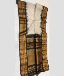 Half White and Black color gadwal sico handloom saree with temple  border saree design -GAWI0000292