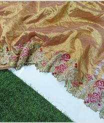Lite Brown color Banarasi sarees with plain with crochet work border design -BANS0018842