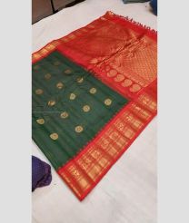 Forest Fall Green and Burgundy color gadwal sico handloom saree with all over jall checks and buties with temple kuttu border design -GAWI0000639
