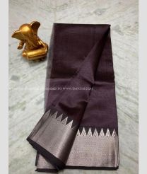 Chocolate and Black color mangalagiri sico handloom saree with plain with 150 by 50 jari border design -MAGI0000210