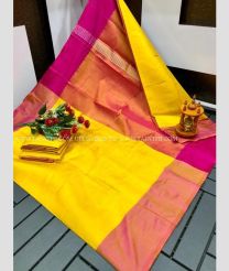 Yellow and Copper color Uppada Tissue handloom saree with plain with two sides pattu border design -UPPI0001736