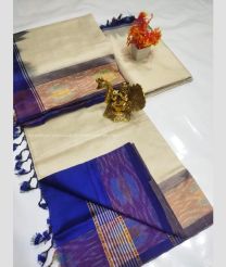 Cream and Blue color Tripura Silk handloom saree with plain with pochampally border design -TRPP0008524