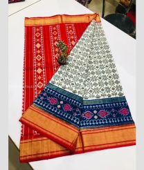 Red and White color pochampally ikkat pure silk handloom saree with pochampally ikkat design -PIKP0036118