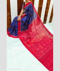 Navy Blue and Red color linen sarees with all over digital printed design -LINS0003746