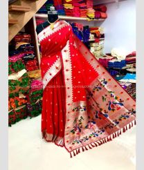 Red and Cream color paithani sarees with all over buties design -PTNS0005211