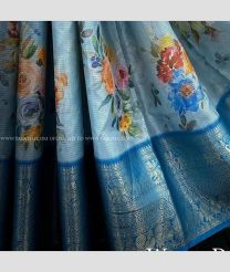 Sky Blue and Blue color Banarasi sarees with all over digital printed with jacquard border design -BANS0018769