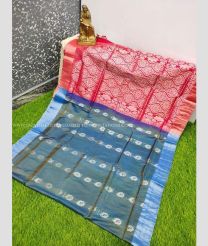 Red and Bluish Grey color Uppada Soft Silk handloom saree with all over silver buties design -UPSF0003691