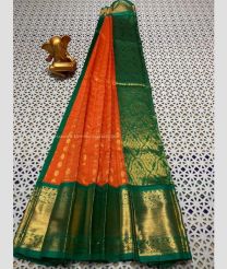 Orange and Dark Green color mangalagiri pattu sarees with kanchi border design -MAGP0026704