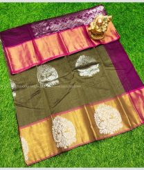 Mehndi Green and Maroon color Chenderi silk handloom saree with peacock border saree design -CNDP0010262