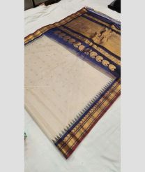 Cream and Maroon color gadwal sico handloom saree with all over buties with temple kanchi border design -GAWI0000476