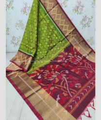 Green and Maroon color Ikkat sico handloom saree with all over pochamally design -IKSS0000266